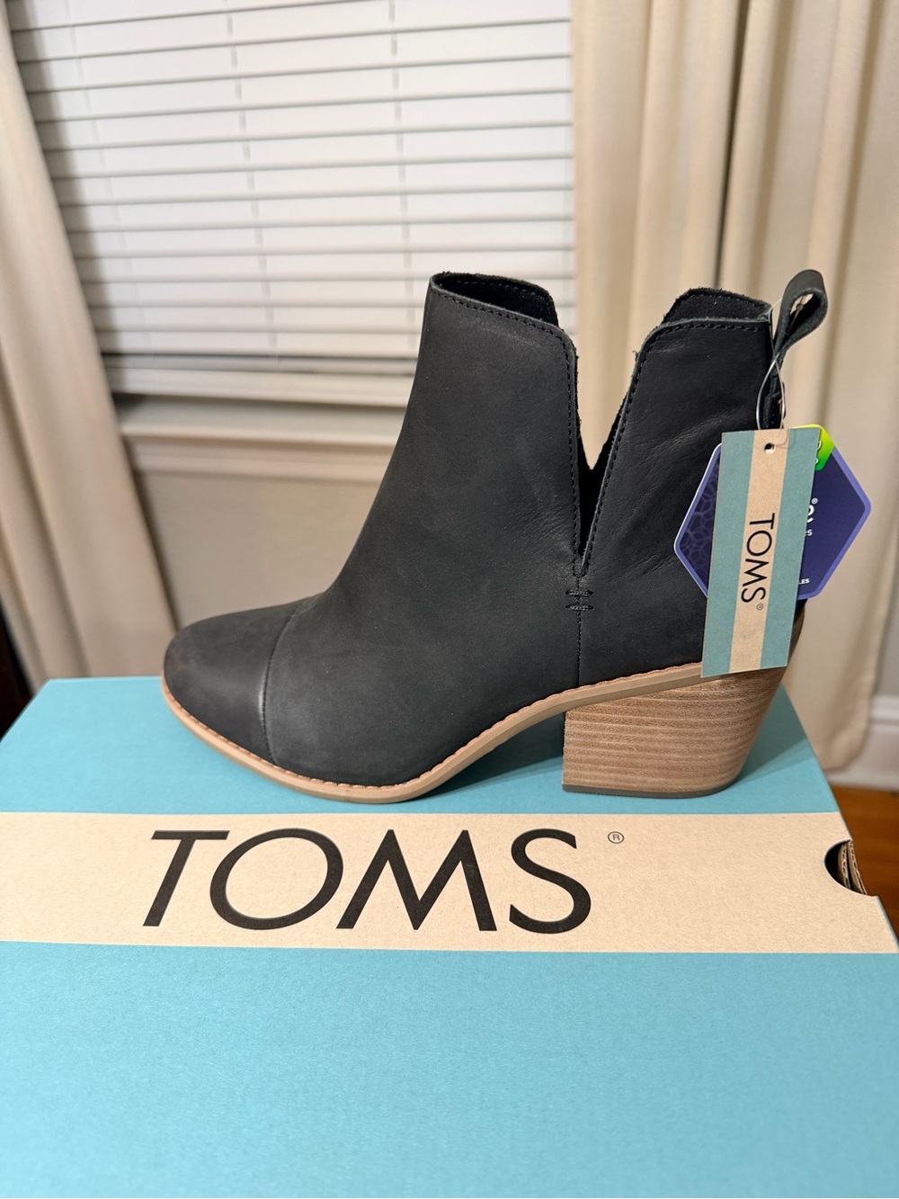 TOMS Black Ankle Boot with Stacked Heel